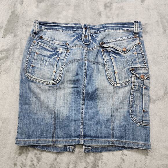 Vintage Y2K Blue Collection Skirt Womens 33 Blue Denim Cargo Front Slit Mini - Picture 3 of 9